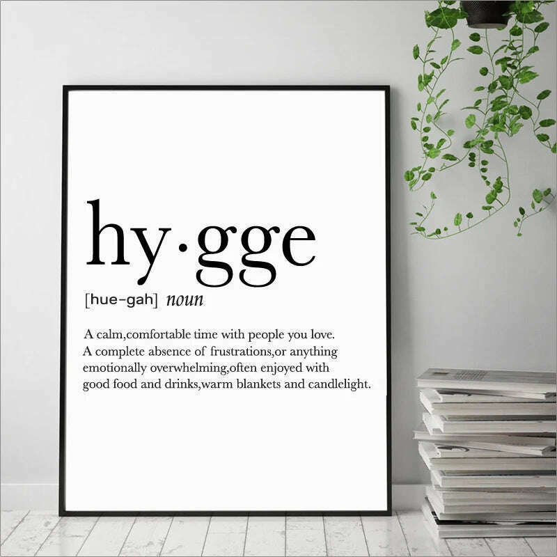 Romantic Dictionary Art Print Hygge Definition Minimalist Poster For Home Bar Salon Restaurant Wall Art Hygge Decor - KIMLUD