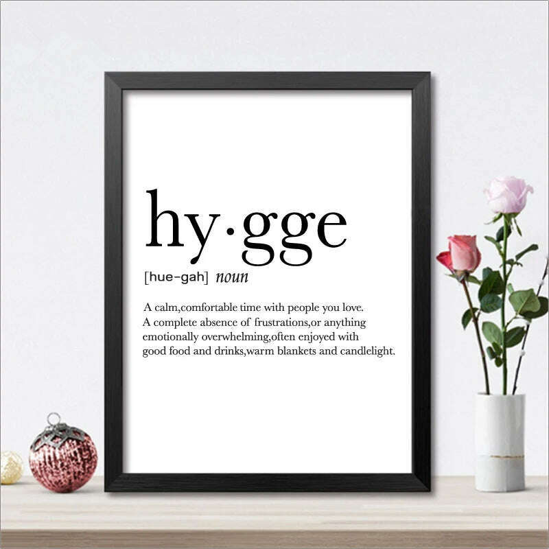 Romantic Dictionary Art Print Hygge Definition Minimalist Poster For Home Bar Salon Restaurant Wall Art Hygge Decor - KIMLUD