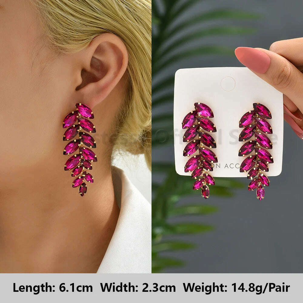 KIMLUD, Romantic Valentines Crystal Dangle Earrings For Women Luxury Party Maple Leaf Round High Quality Unusual Jewelry Large Pendants, Rose-Red 1, KIMLUD APPAREL - Womens Clothes