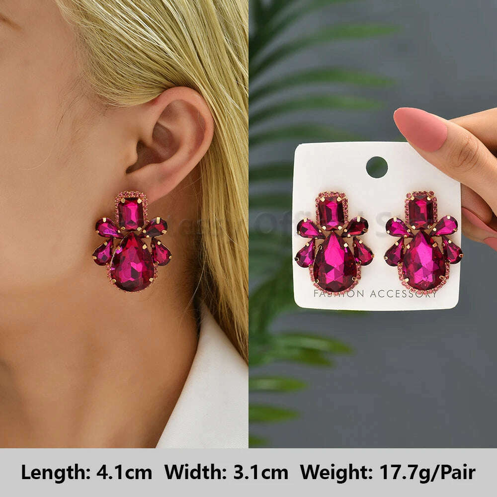 KIMLUD, Romantic Valentines Crystal Dangle Earrings For Women Luxury Party Maple Leaf Round High Quality Unusual Jewelry Large Pendants, Rose-Red 2, KIMLUD APPAREL - Womens Clothes