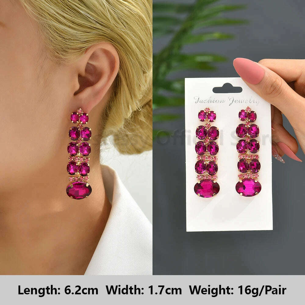 KIMLUD, Romantic Valentines Crystal Dangle Earrings For Women Luxury Party Maple Leaf Round High Quality Unusual Jewelry Large Pendants, Rose-Red 4, KIMLUD APPAREL - Womens Clothes