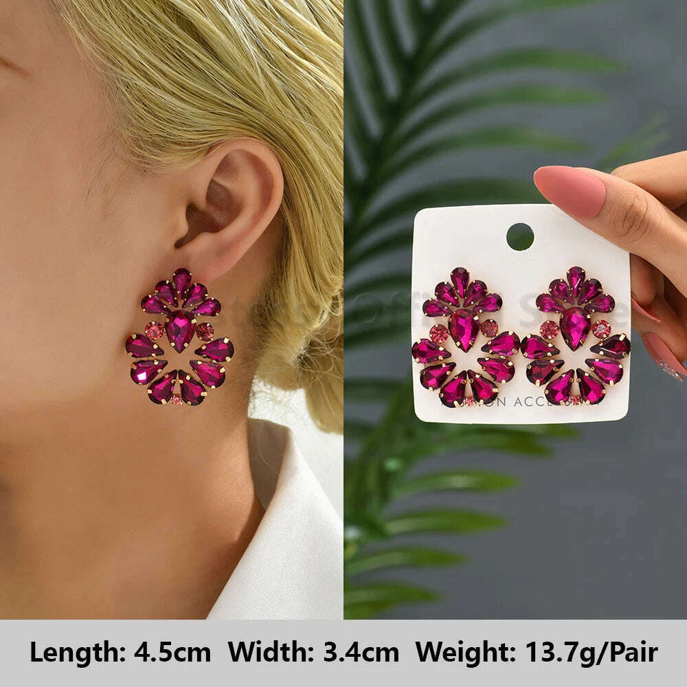 KIMLUD, Romantic Valentines Crystal Dangle Earrings For Women Luxury Party Maple Leaf Round High Quality Unusual Jewelry Large Pendants, Rose-Red 6, KIMLUD APPAREL - Womens Clothes