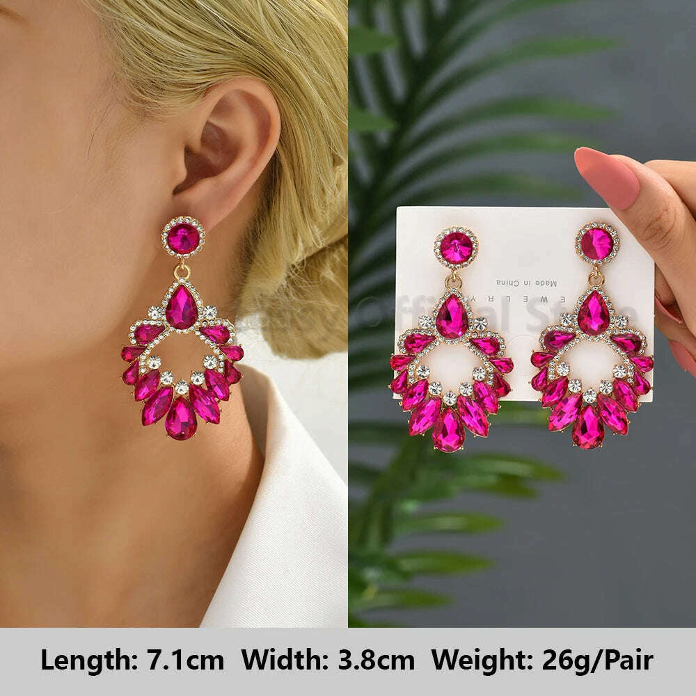 Romantic Valentines Crystal Dangle Earrings For Women Luxury Party Maple Leaf Round High Quality Unusual Jewelry Large Pendants - KIMLUD