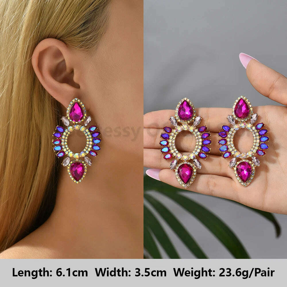 KIMLUD, Romantic Valentines Crystal Dangle Earrings For Women Luxury Party Maple Leaf Round High Quality Unusual Jewelry Large Pendants, KIMLUD Womens Clothes