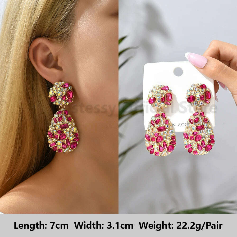 Romantic Valentines Crystal Dangle Earrings For Women Luxury Party Maple Leaf Round High Quality Unusual Jewelry Large Pendants - KIMLUD