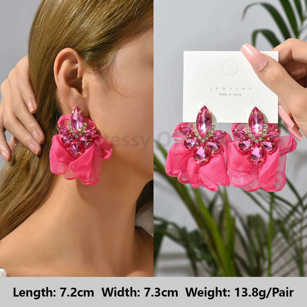 KIMLUD, Romantic Valentines Crystal Dangle Earrings For Women Luxury Party Maple Leaf Round High Quality Unusual Jewelry Large Pendants, Rose-Red 17, KIMLUD APPAREL - Womens Clothes