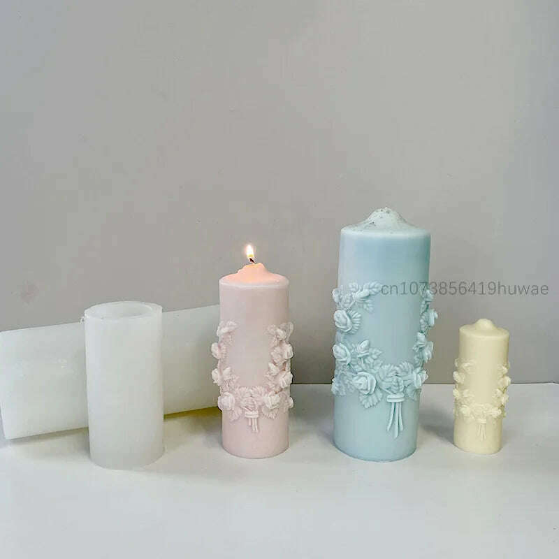 Rose Flower Bouquet Scented Candle Silicone Mold DIY Handmade Handicrafts Candle Making Plaster Soap Mould Home Decoration Tools - KIMLUD