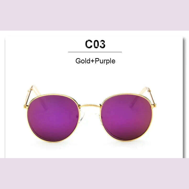 KIMLUD, Rose Gold Round Sunglasses Women Fashion Brand Designer Metal Frame Vintage Mirror Sun Retro Glasses Female UV400, YF23 Gold Purple, KIMLUD APPAREL - Womens Clothes