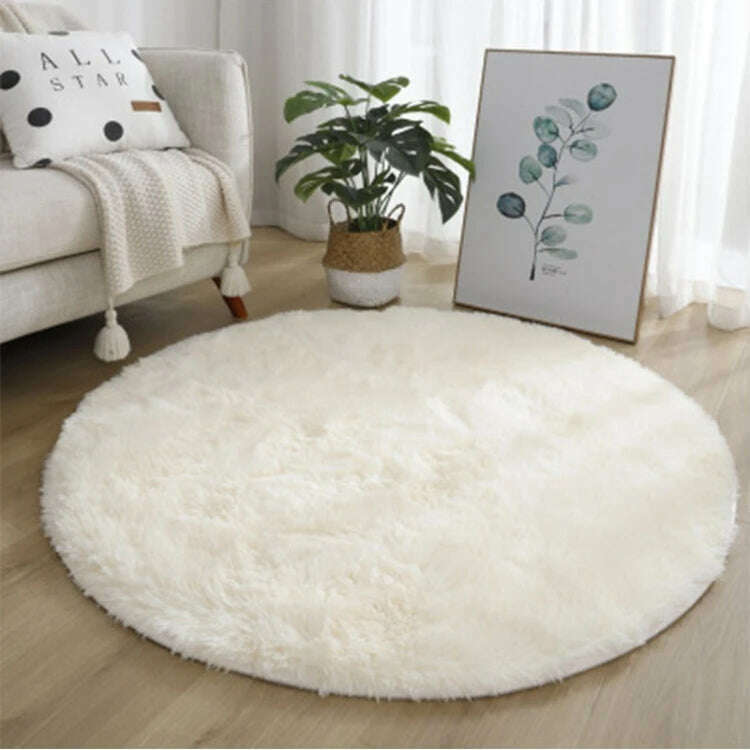 Round Carpet Hanging Basket Cushion Bedroom Bed Blanket Chair Blanket Thickened Soft Water Wash Long Hair Carpet - KIMLUD