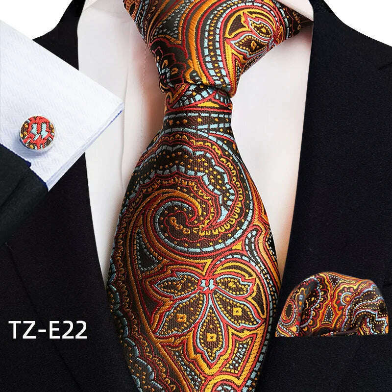 KIMLUD, Royal Striped Paisley Ties For Men Luxury 8cm Necktie Pocket Square Cufflinks Gift Set Jacquard Weave Tie Suit Accessories, TZ-E22, KIMLUD APPAREL - Womens Clothes