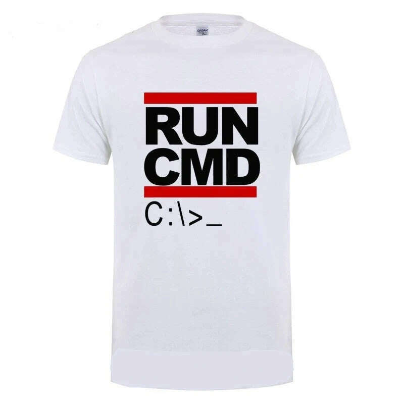 Run Cmd Computer Programmer Tshirts Funny Birthday Gift For Man Boyfriend Husband Summer 2023 Short Sleeve Cotton T-Shirt - KIMLUD