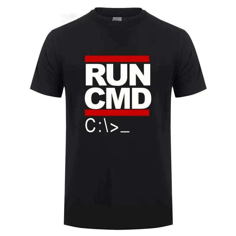 KIMLUD, Run Cmd Computer Programmer Tshirts Funny Birthday Gift For Man Boyfriend Husband Summer 2023 Short Sleeve Cotton T-Shirt, Black / XL, KIMLUD APPAREL - Womens Clothes