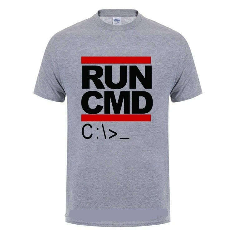 KIMLUD, Run Cmd Computer Programmer Tshirts Funny Birthday Gift For Man Boyfriend Husband Summer 2023 Short Sleeve Cotton T-Shirt, GRAY / XXXL, KIMLUD APPAREL - Womens Clothes