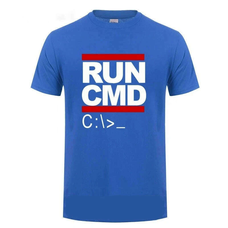 KIMLUD, Run Cmd Computer Programmer Tshirts Funny Birthday Gift For Man Boyfriend Husband Summer 2023 Short Sleeve Cotton T-Shirt, Blue / L, KIMLUD APPAREL - Womens Clothes