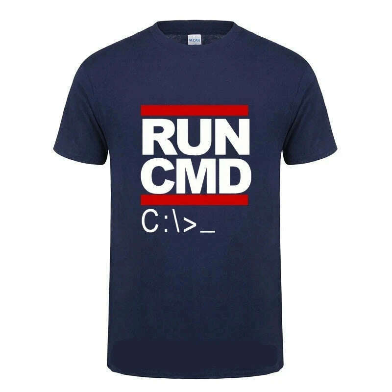 KIMLUD, Run Cmd Computer Programmer Tshirts Funny Birthday Gift For Man Boyfriend Husband Summer 2023 Short Sleeve Cotton T-Shirt, Navy Blue / XS, KIMLUD APPAREL - Womens Clothes