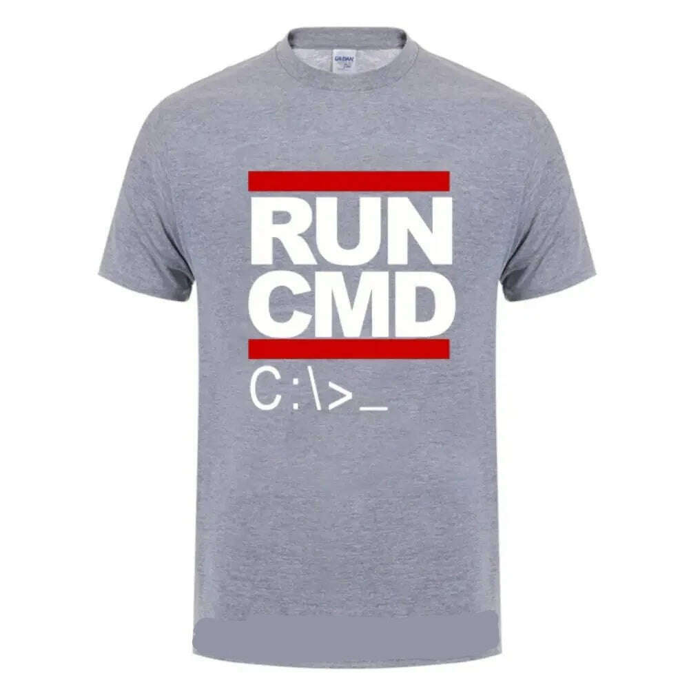 KIMLUD, Run Cmd Computer Programmer Tshirts Funny Birthday Gift For Man Boyfriend Husband Summer 2023 Short Sleeve Cotton T-Shirt, KIMLUD Womens Clothes