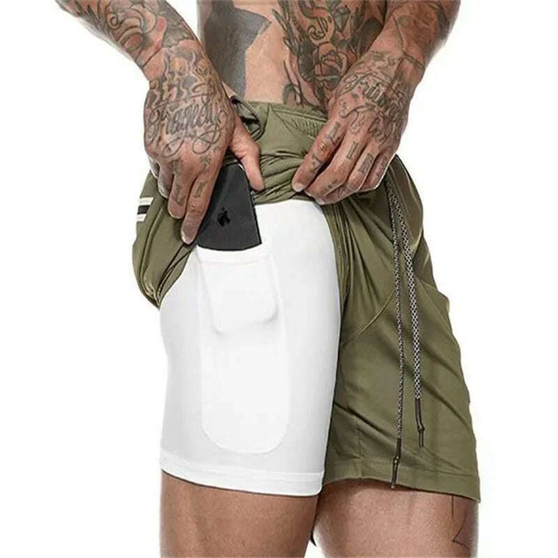 Running Shorts Men's Fitness Gym Training Sports Shorts Quick Dry Workout Gym Sports Jogging Double Layer Summer Men's Shorts - KIMLUD