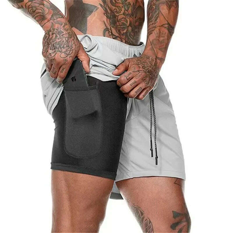 Running Shorts Men's Fitness Gym Training Sports Shorts Quick Dry Workout Gym Sports Jogging Double Layer Summer Men's Shorts - KIMLUD