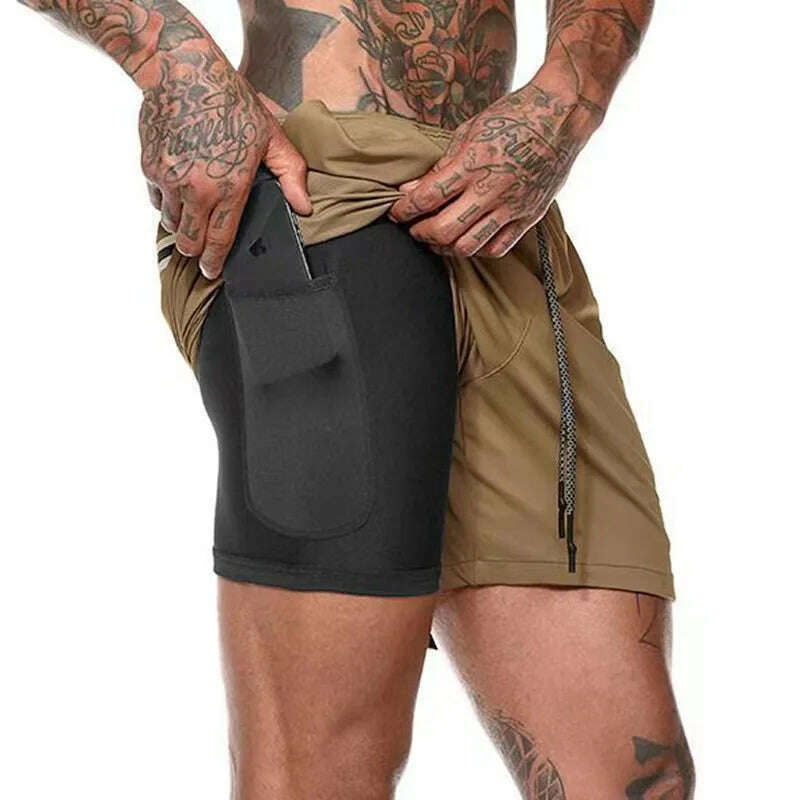 Running Shorts Men's Fitness Gym Training Sports Shorts Quick Dry Workout Gym Sports Jogging Double Layer Summer Men's Shorts - KIMLUD