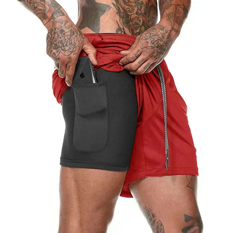 Running Shorts Men's Fitness Gym Training Sports Shorts Quick Dry Workout Gym Sports Jogging Double Layer Summer Men's Shorts - KIMLUD