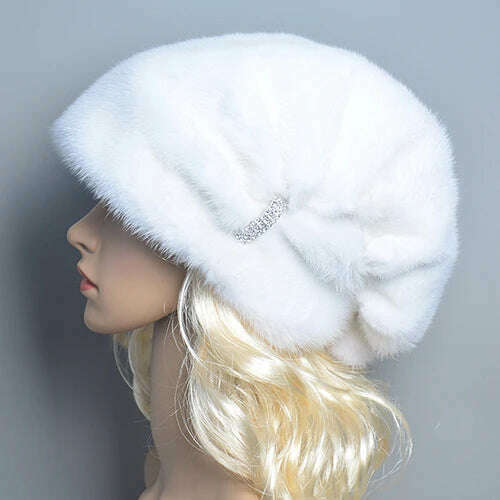 KIMLUD, Russian Fur Hat Winter Warm Natural Mink Fur Hats for Women Classic Luxury Caps Earflap Christmas Hat Luxury Lady Real Mink Hat, white / One Size, KIMLUD APPAREL - Womens Clothes