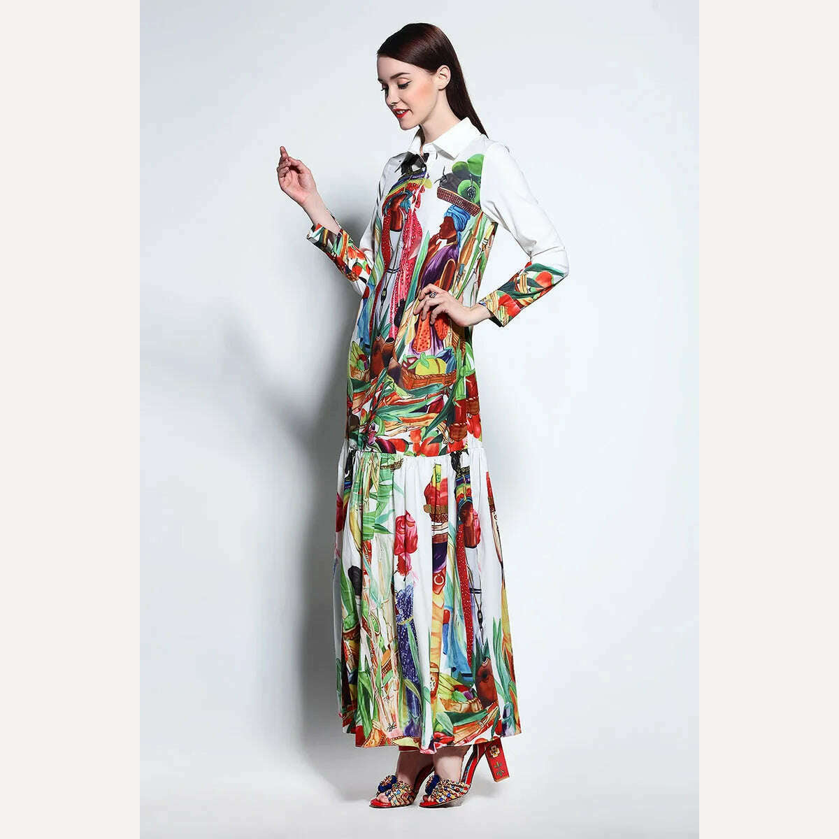 S-4XL High quality 2019 autumn ladies new print loose casual vacation vacation comfortable sleeveless long sleeves long dress - KIMLUD