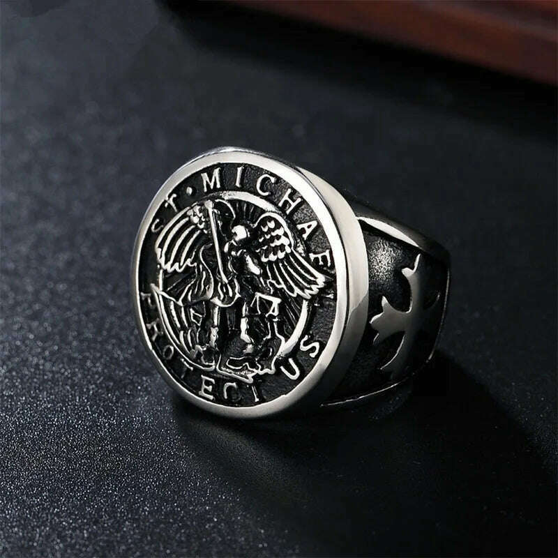 KIMLUD, Saint Michael Protect Archangel Ring Dawapara Protection Ring Amulet Metatron Cube Lilith Symbol The Secrets Of King Solomon, KIMLUD Womens Clothes