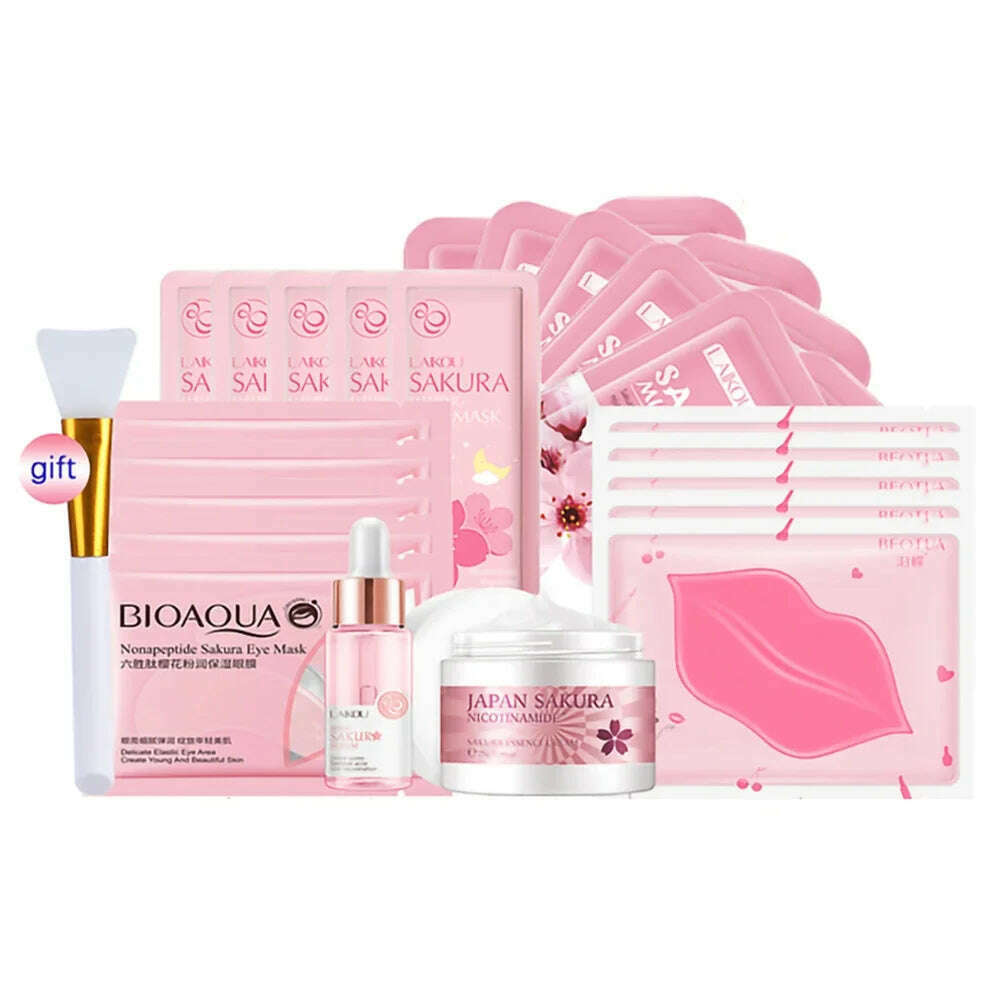 KIMLUD, Sakura Skincare Set 24K Gold Facial Products Kit Moisturizing Mask Anti Wrinkles Cream Face Beauty Health Care Product for Women, KIMLUD Womens Clothes