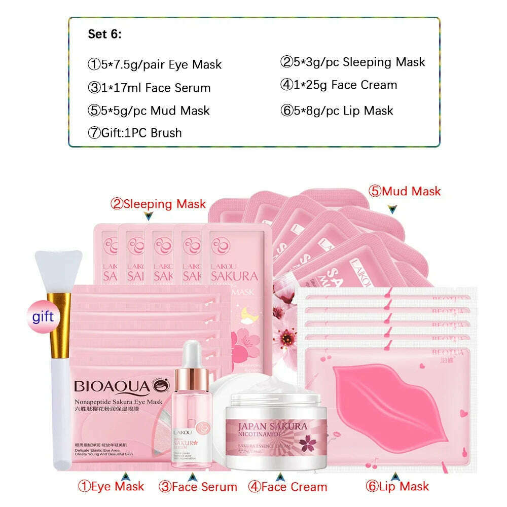 KIMLUD, Sakura Skincare Set 24K Gold Facial Products Kit Moisturizing Mask Anti Wrinkles Cream Face Beauty Health Care Product for Women, Set 5-23pcs, KIMLUD APPAREL - Womens Clothes