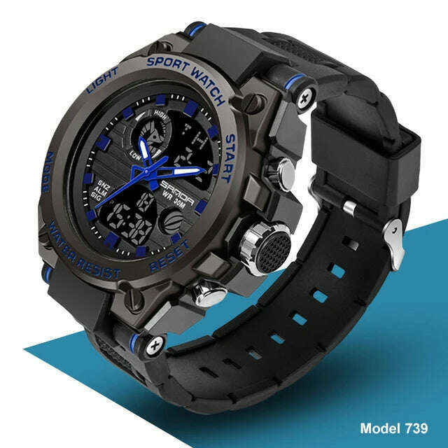 KIMLUD, SANDA 2023 Top Brand Men's Watches 5ATM Waterproof Sport Military Wristwatch Quartz Watch for Men Clock Relogio Masculino 6024, 739 Blue, KIMLUD APPAREL - Womens Clothes