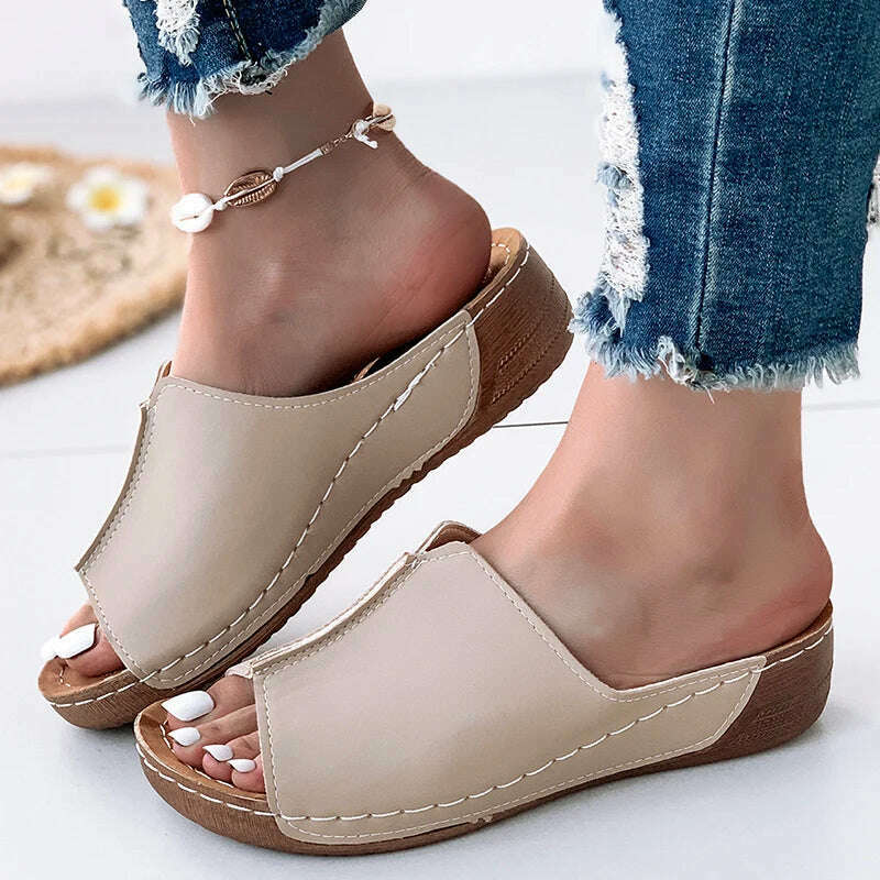 KIMLUD, Sandals Shoes Women Summer Casual Shoes Woman Slides Women Shoe Wedge Sandals Ladies Retro Female Women Slippers Footwear, Beige / 36, KIMLUD APPAREL - Womens Clothes