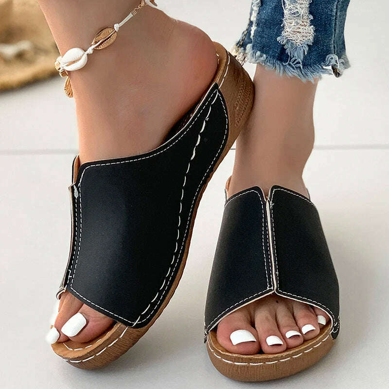 KIMLUD, Sandals Shoes Women Summer Casual Shoes Woman Slides Women Shoe Wedge Sandals Ladies Retro Female Women Slippers Footwear, KIMLUD Womens Clothes