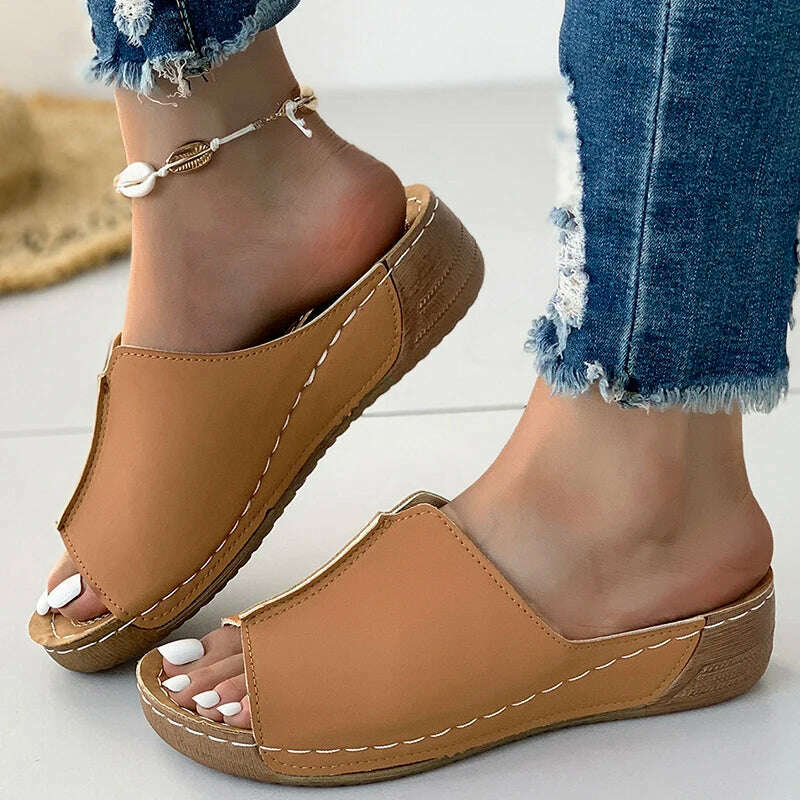 KIMLUD, Sandals Shoes Women Summer Casual Shoes Woman Slides Women Shoe Wedge Sandals Ladies Retro Female Women Slippers Footwear, Brown / 43, KIMLUD APPAREL - Womens Clothes