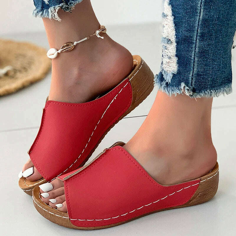 KIMLUD, Sandals Shoes Women Summer Casual Shoes Woman Slides Women Shoe Wedge Sandals Ladies Retro Female Women Slippers Footwear, Red / 36, KIMLUD APPAREL - Womens Clothes