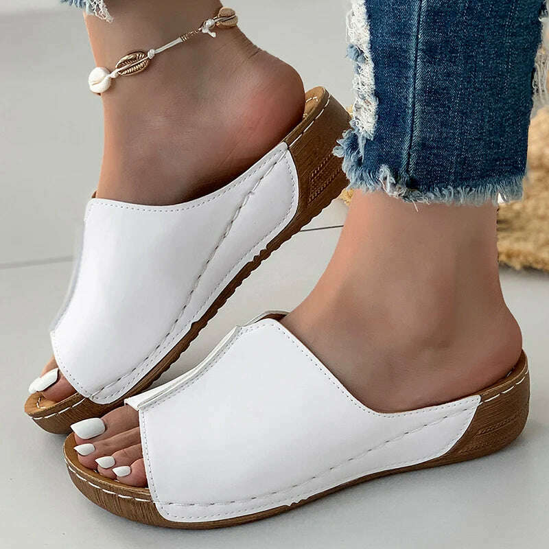 KIMLUD, Sandals Shoes Women Summer Casual Shoes Woman Slides Women Shoe Wedge Sandals Ladies Retro Female Women Slippers Footwear, White / 36, KIMLUD APPAREL - Womens Clothes