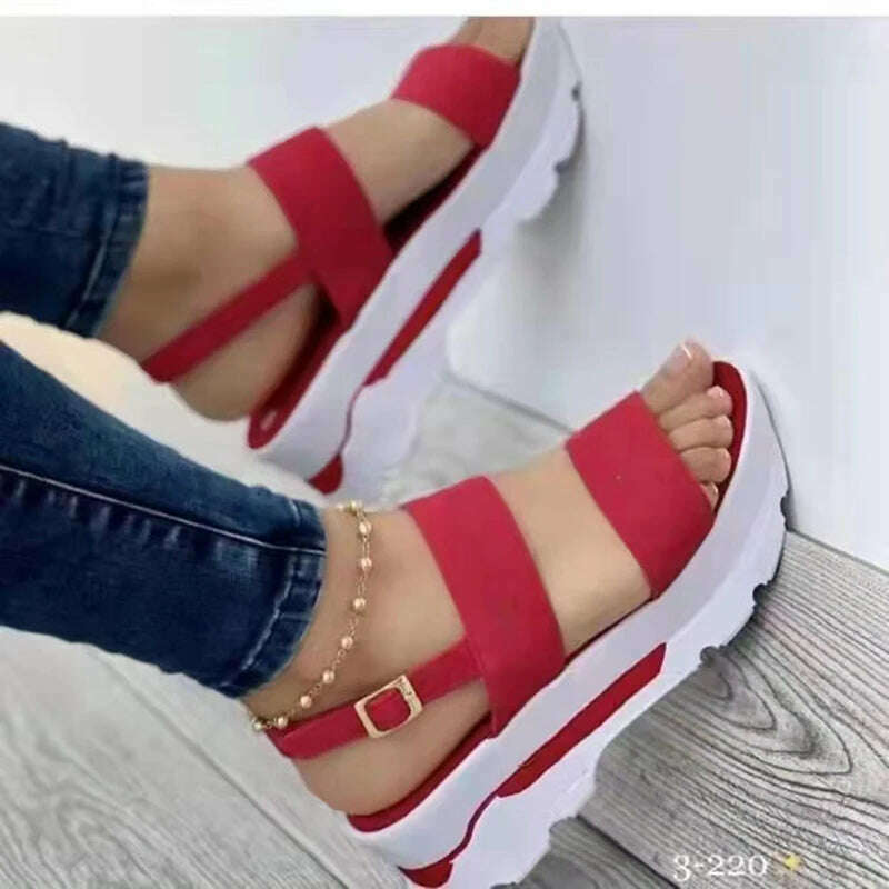 KIMLUD, Sandals Women 2023 Heeled Sandals with Platform Shoes Summer Beach Sandalias Mujer Casual Elegant Wedges Shoes for Women Size 43, Red / 35, KIMLUD APPAREL - Womens Clothes