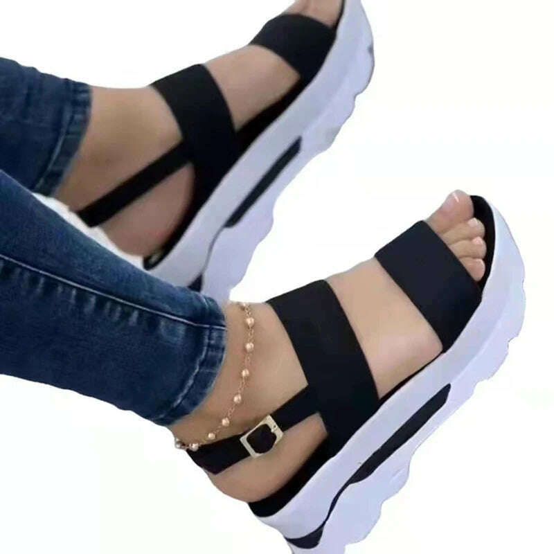 KIMLUD, Sandals Women 2023 Heeled Sandals with Platform Shoes Summer Beach Sandalias Mujer Casual Elegant Wedges Shoes for Women Size 43, Black / 35, KIMLUD APPAREL - Womens Clothes