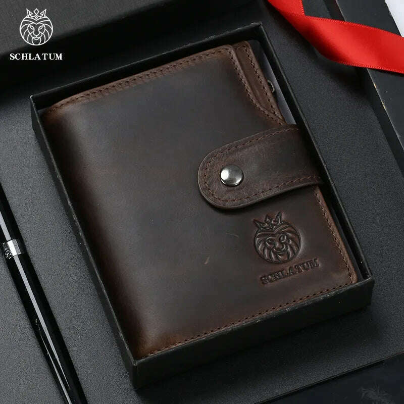 SCHLATUM Genuine Leather Men Business Wallet RFID Men Card Id Holder Coin Purse Travel Wallet Anti-theft Swipe - KIMLUD