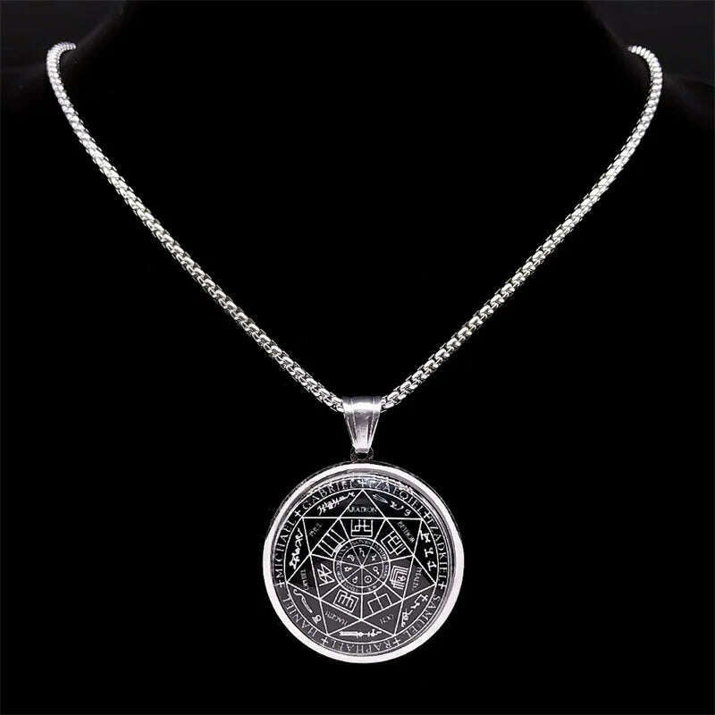 Seal of Seven Archangels Medal Stainless Steel Glass Necklace Seal of Solomon Talisman Necklace Protection Jewelry collar hombre - KIMLUD