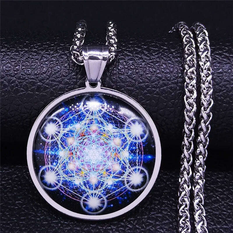 Seal of Seven Archangels Medal Stainless Steel Glass Necklace Seal of Solomon Talisman Necklace Protection Jewelry collar hombre - KIMLUD