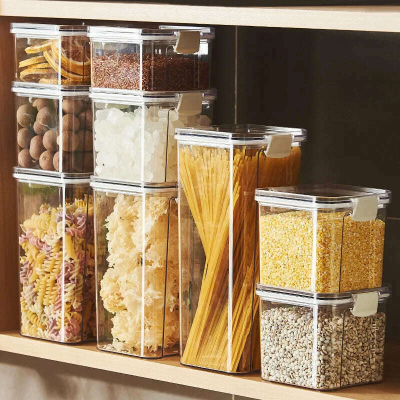 Sealed plastic food storage box cereal candy Dried jars with lid fridge storageTank containers household items kitchen organizer - KIMLUD