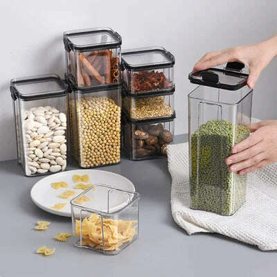 Sealed plastic food storage box cereal candy Dried jars with lid fridge storageTank containers household items kitchen organizer - KIMLUD