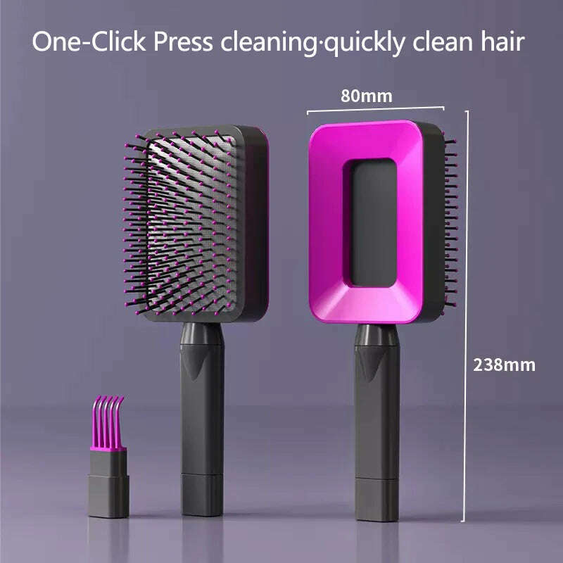 KIMLUD, Self Cleaning Hair Brush for Women One-key Cleaning Air Cushion Scalp Massage Brush Anti-Static Hairbrush Hair Styling Tools, 01, KIMLUD APPAREL - Womens Clothes