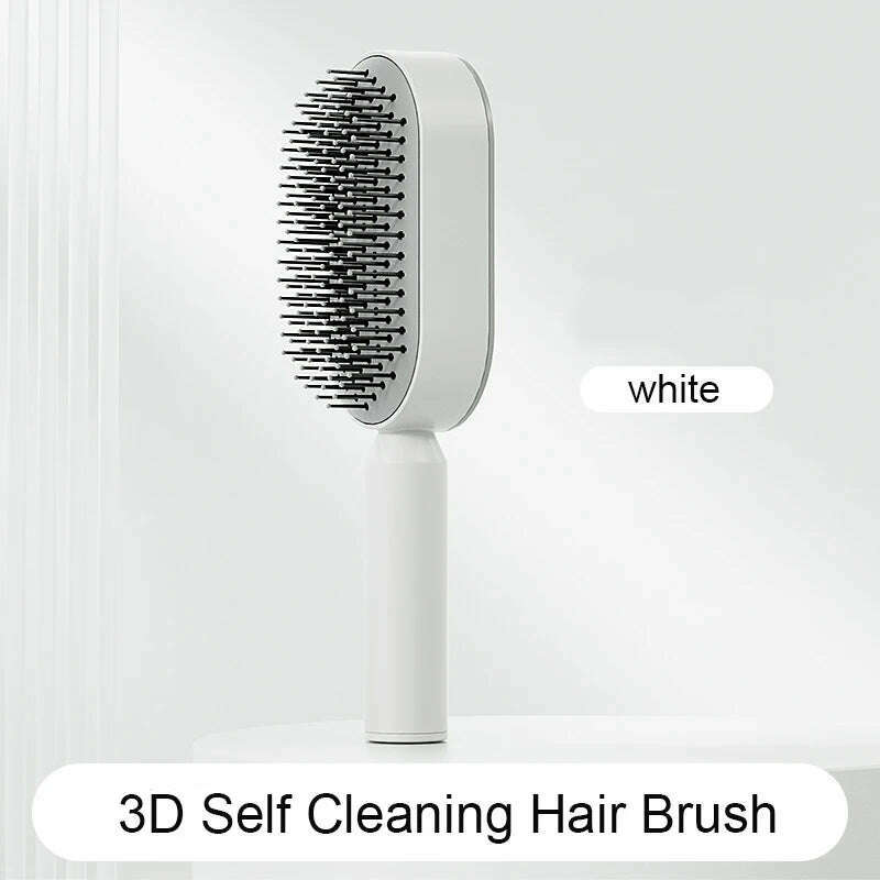 KIMLUD, Self Cleaning Hairbrush Women Hair Brush One-key Cleaning Hair Loss Airbag Scalp Massage Comb Anti-Static Hairbrush Dropshipping, WHITE, KIMLUD APPAREL - Womens Clothes