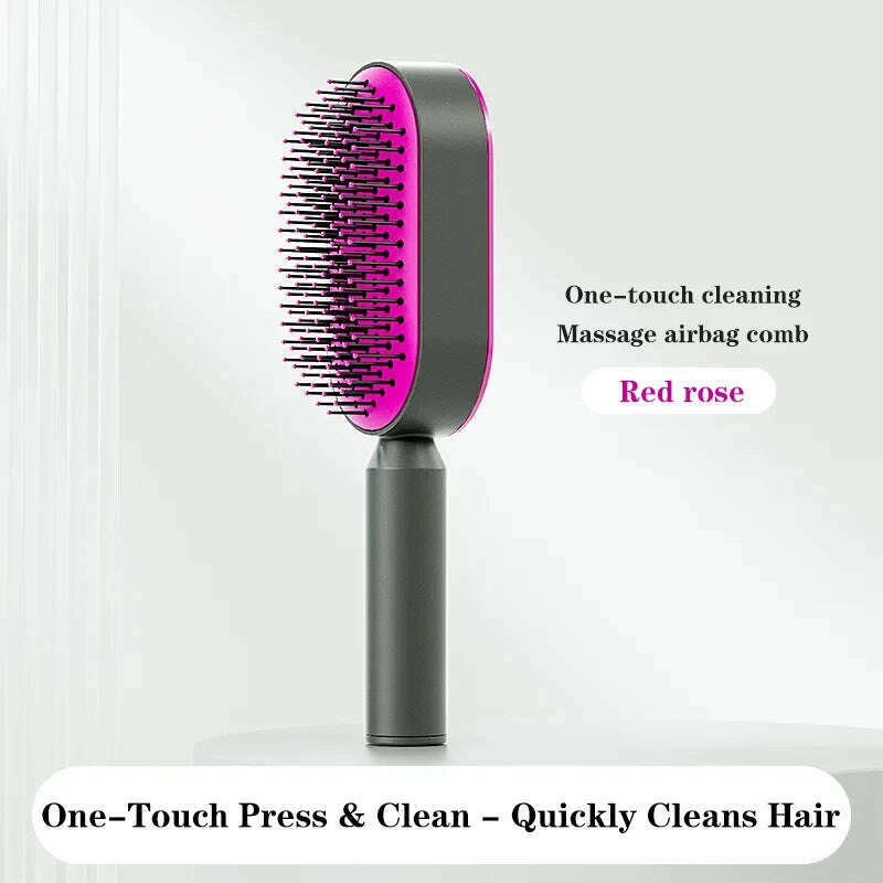 KIMLUD, Self Cleaning Hairbrush Women Hair Brush One-key Cleaning Hair Loss Airbag Scalp Massage Comb Anti-Static Hairbrush, Pressing Purple, KIMLUD APPAREL - Womens Clothes