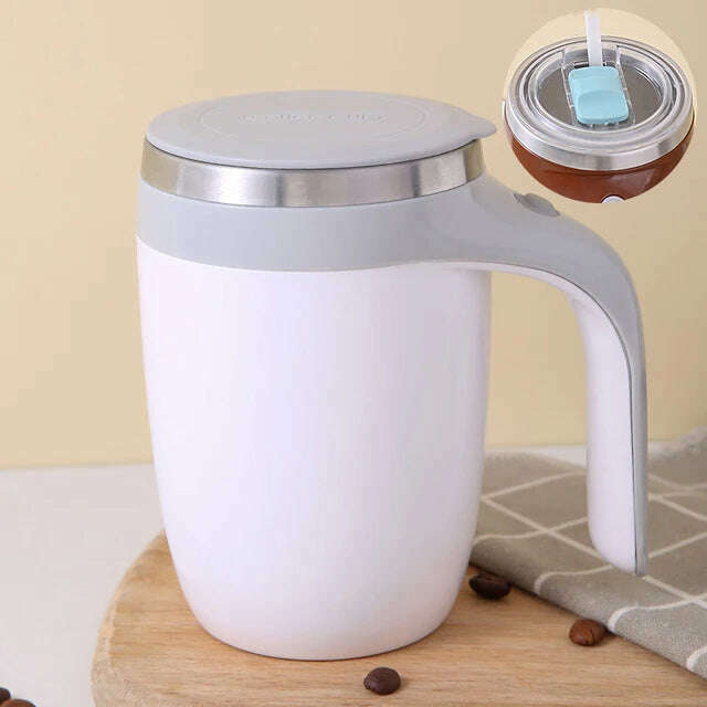 KIMLUD, Self Stirring Milk Fruits Mixing Cup New 380ml Automatic Magnetic Coffee Mug Electric Stainless Steel Lazy Rotating Water Bottle, White with 2 cover / CHINA / USB charge type, KIMLUD APPAREL - Womens Clothes