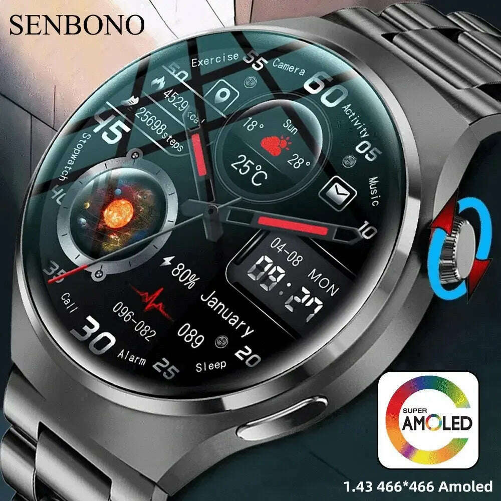 KIMLUD, SENBONO AMOLED 466*466 HD Screen Heart Rate Bluetooth Call Wireless Charging Smartwatch 2024 APP GPS Tracker NFC Smart Watch Men, KIMLUD Womens Clothes