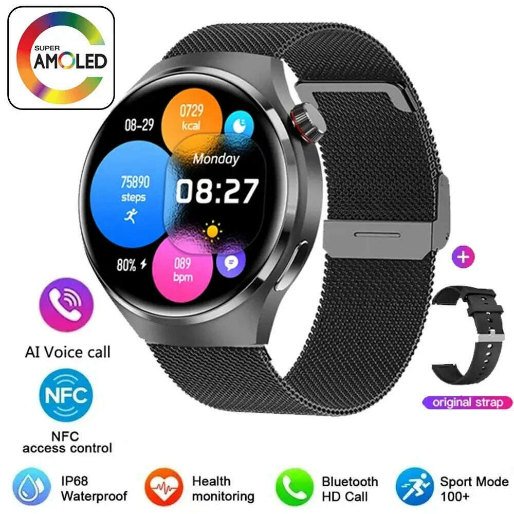 KIMLUD, SENBONO AMOLED 466*466 HD Screen Heart Rate Bluetooth Call Wireless Charging Smartwatch 2024 APP GPS Tracker NFC Smart Watch Men, black steel 1, KIMLUD APPAREL - Womens Clothes