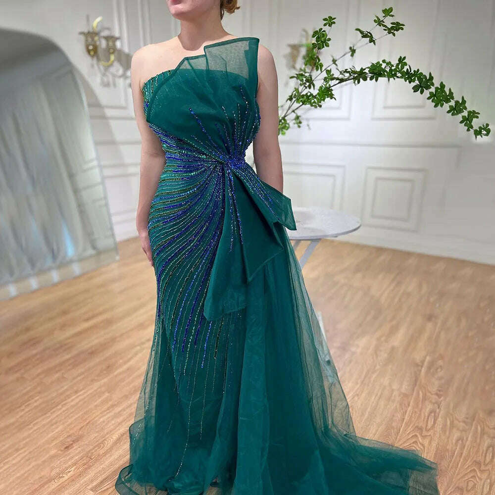 KIMLUD, Serene Hill Pink Green Strapless Beaded Mermaid High Split Evening Party Gowns 2023 Sexy Party Dresses For Women BLA72090, green / 16, KIMLUD APPAREL - Womens Clothes