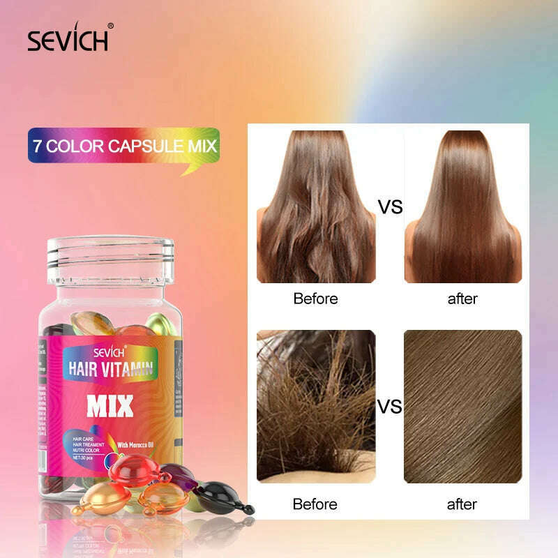 KIMLUD, Sevich Mix Hair Vitamin Capsule 30pcs/bottle Keratin Repair Damaged Hair Complex Oil Moroccan Anti-hair Loss Products Hair Care, KIMLUD Womens Clothes